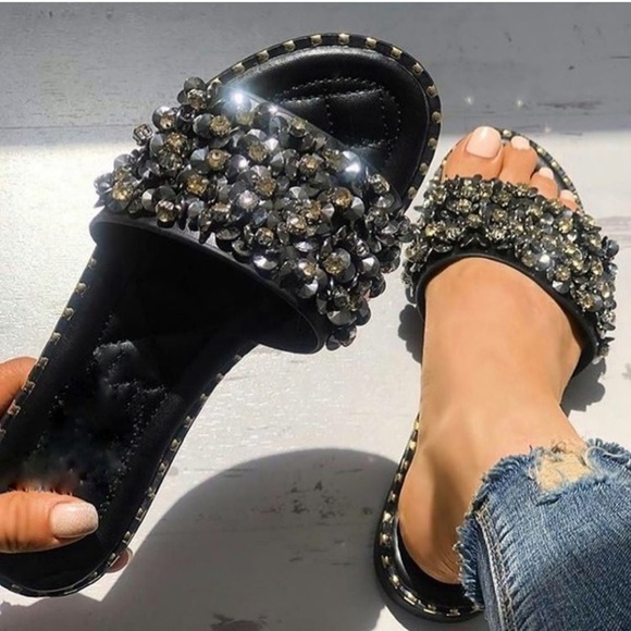Wild Diva Shoes - Wild Diva Sequin Open Toe Resort Slides